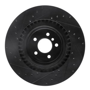 BMW X6 Brake Rotor (1) - Rear Right - R1 Concepts - Drilled & Slotted - Black - `10-`14